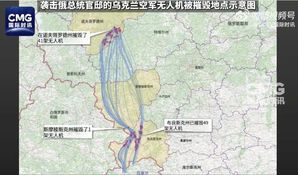 俄公布普京官邸遭无人机袭击细节：91架无人机分多批次、多方向试图袭击，均被击落，总统官邸安然无恙(图1)